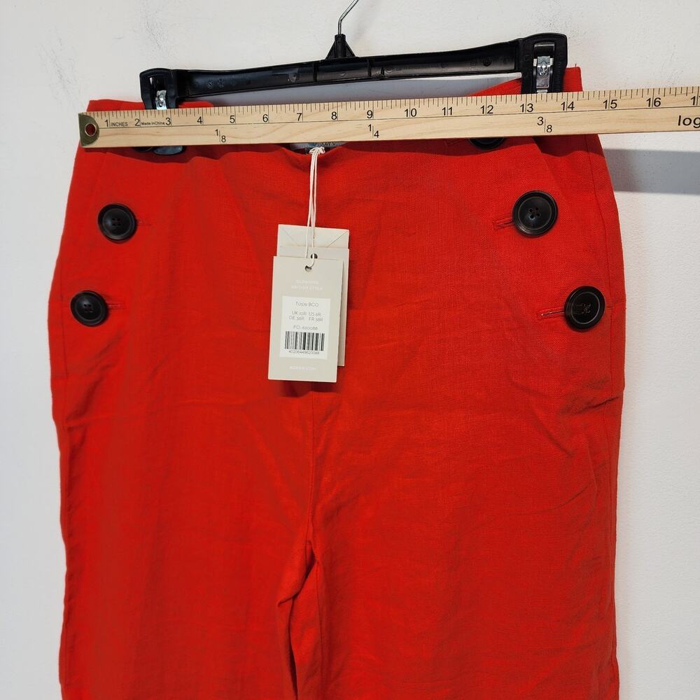 Boden Wide Leg Sailor Pants Size 6 Dark Orange 100% Linen Button Front Euro Chic - Picture 8 of 13